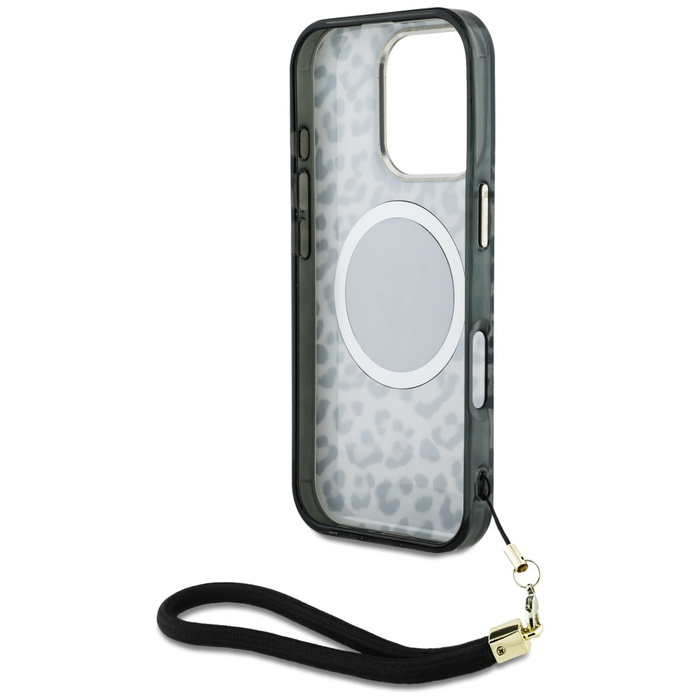 Etui Guess HC IML Leopard Triangle Cord   Strap do iPhone 16 Pro Max MagSafe czarny