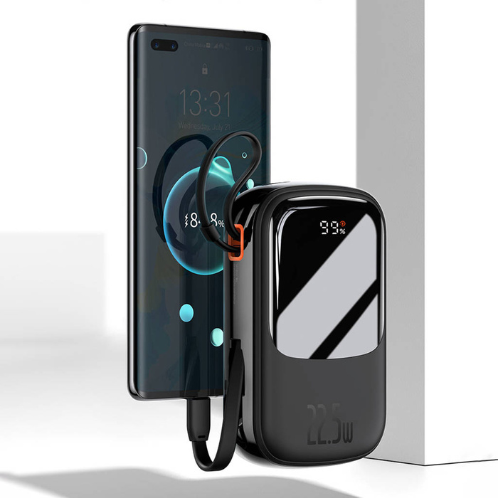 Baseus Qpow Digital Display powerbank z szybkim ładowaniem 20000mAh 22,5W QC/PD/SCP/FCP z wbudowanym kablem USB-C biały