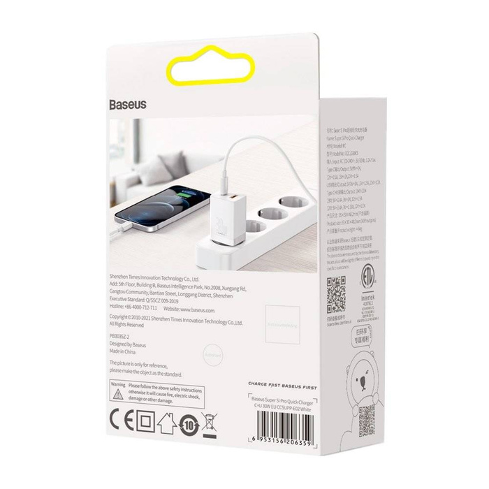 Baseus Super Si Pro szybka ładowarka USB / USB Typ C 30W Power Delivery Quick Charge biały (CCSUPP-E02)