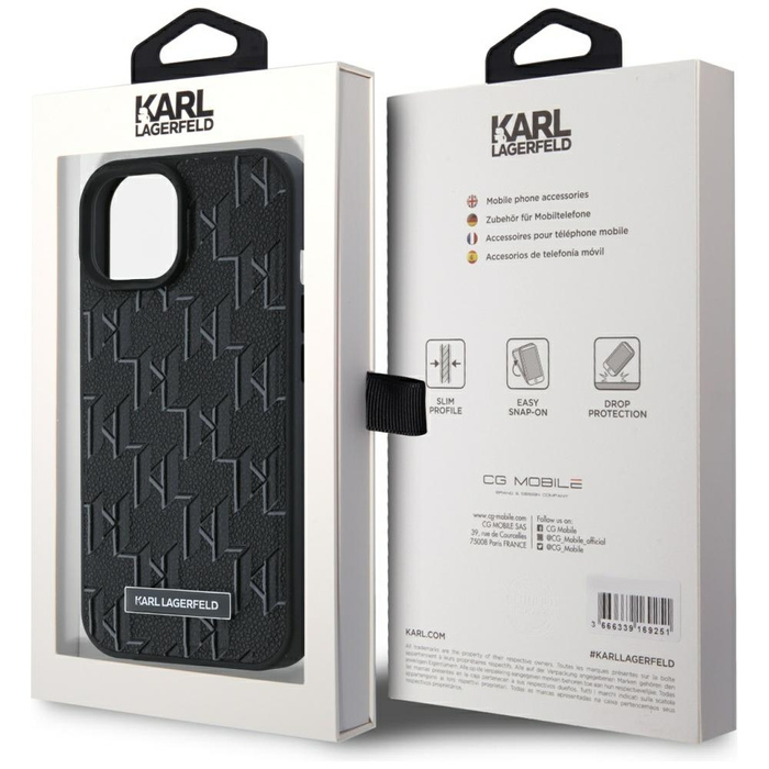 Etui Karl Lagerfeld KLHMP15SPKHPORPK iPhone 15 / 14 / 13 6.1" hardcase czarny/black Leather Monogram Metal Logo