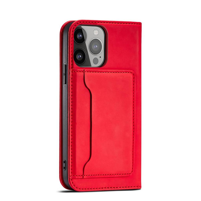 Magnet Card Case etui do iPhone 13 Pro Max pokrowiec portfel na karty kartę podstawka czerwony