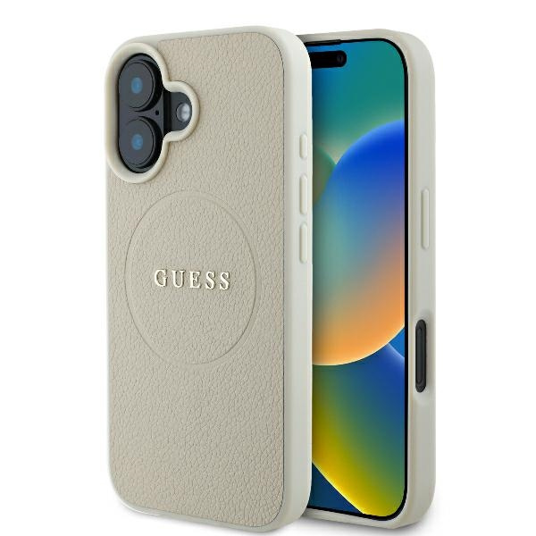 Etui Guess iPhone 16 6.1" beżowy/beige hardcase Grained Ring MagSafe