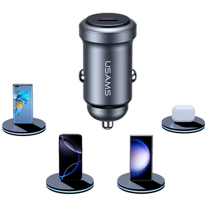 Ładowarka samochodowa USAMS CC321        Aluminium 30W PD USB-C tarnish