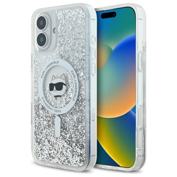 Etui Karl Lagerfeld iPhone 16 6.1" hardcase transparent Liquid Glitter Choupette Head Magsafe