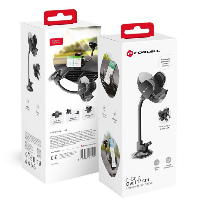 Uchwyt na telefon do samochodu uniwersalny Forcell F-Grip Oval 17 cm do szyby / deski / kratki czarny
