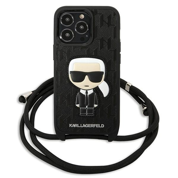 Karl Lagerfeld KLHCP13LCMNIPK iPhone 13 Pro 6,1" hardcase czarny/black Leather Monogram Patch and Cord Iconik