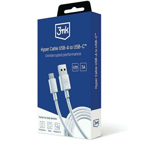 3MK Hyper Cable USB-A to USB-C 5A 60W 1.2m biały/white