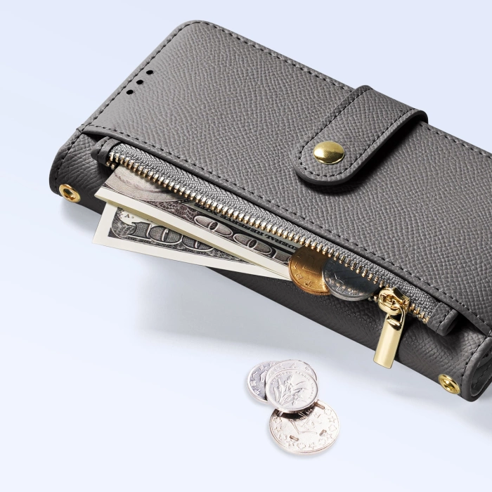 Etui skórzane Dux Ducis Lawa na Samsung Galaxy S25 Ultra z odłączanym portfelem magnetycznym - szare