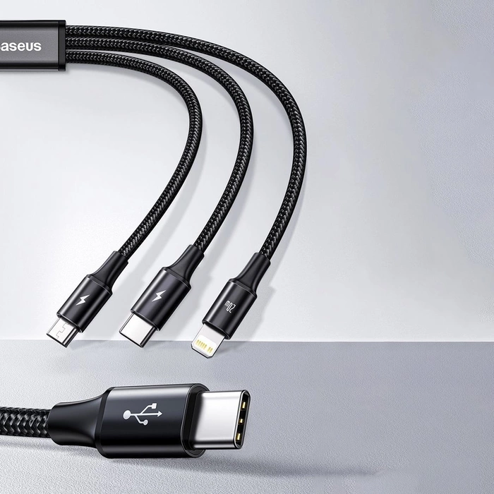 Kabel Baseus Rapid Series 3w1 USB-C - USB-C / Lightning / micro USB 20W PD 1.5m - zielony