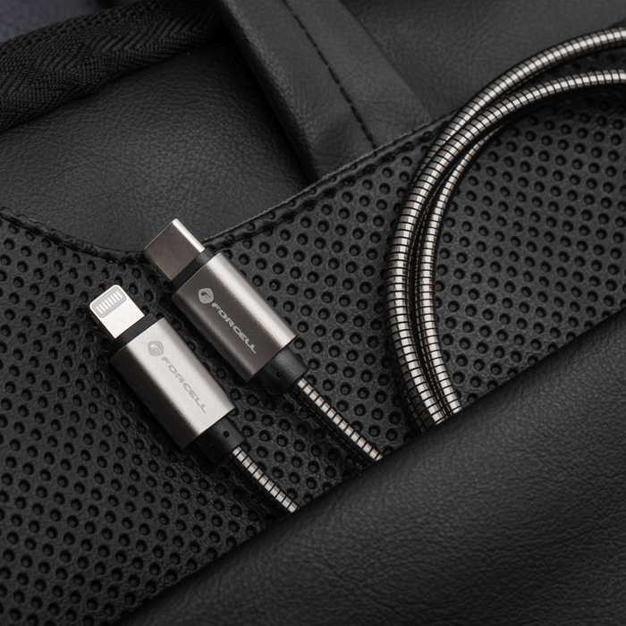 Kabel USB C do USB C Forcell F-Energy QC4.0 PD 5A 100W E-Mark Metal 1 m C239 srebrny