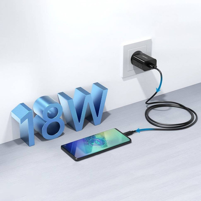 Choetech szybka ładowarka sieciowa Quick Charge 3.0 18W 3A + kabel USB - USB Typ C 1m czarny (Q5003)