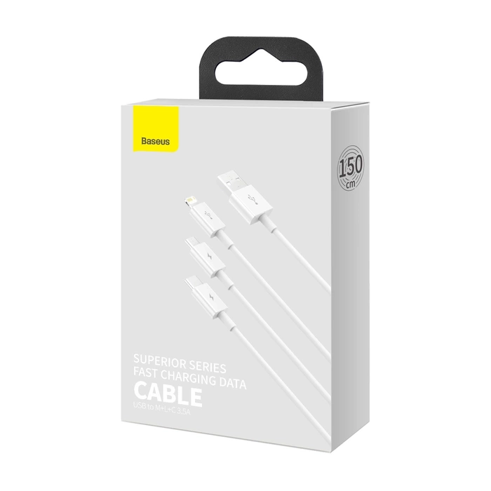Kabel szybkiego ładowania  Baseus Superior Data USB do M+L+C 3.5A 1M(White)