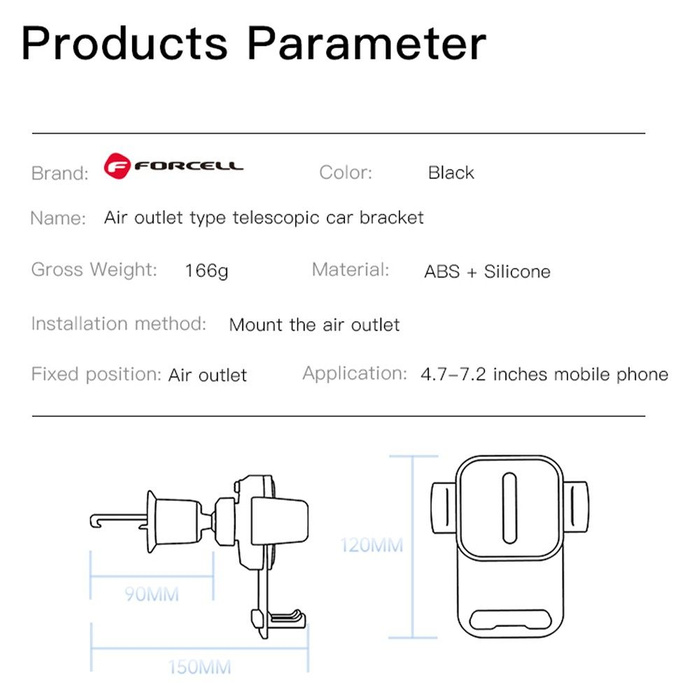 FORCELL F-Grip GuardianAV uchwyt samochodowy do kratki wlotu czarny