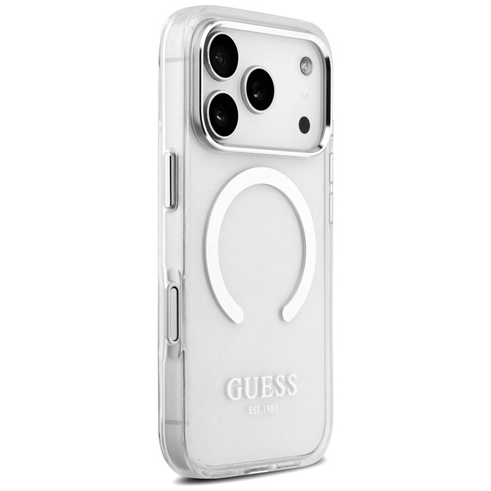 Etui Guess Metal Outline MagSafe do      iPhone 17 Pro srebrny