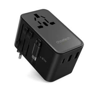 Ładowarka podróżna Choetech PD5022 70W EU / US / AUS / UK z wbudowanym kablem USB-C - czarna