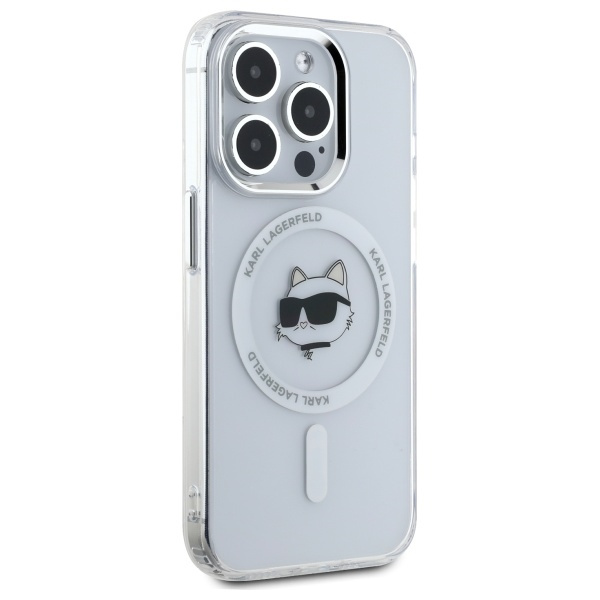 Karl Lagerfeld KLHMP15XHLSCHH iPhone 15   Pro Max 6.7" biały/white hardcase IML Metal Choupette Head MagSafe