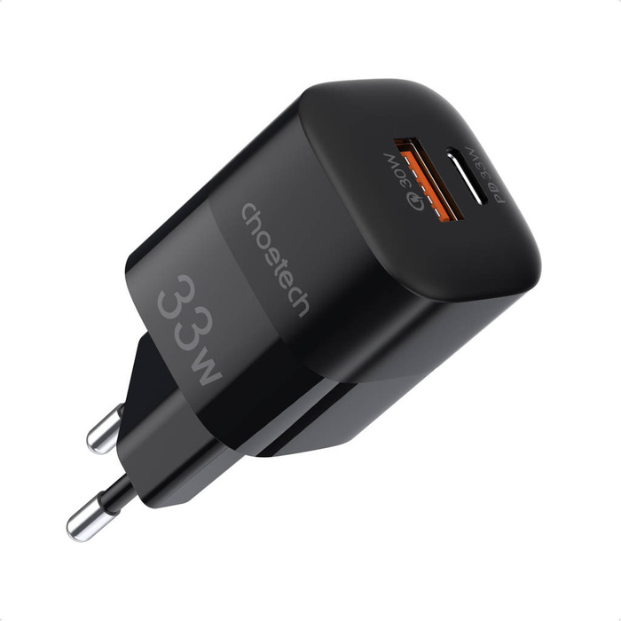 Choetech szybka ładowarka sieciowa GaN USB / USB Typ C PD QC 33W czarna (PD5006)