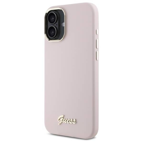 Etui Guess iPhone 16 Plus różowy/pink hardcase Silicone Script Metal Logo & Frame