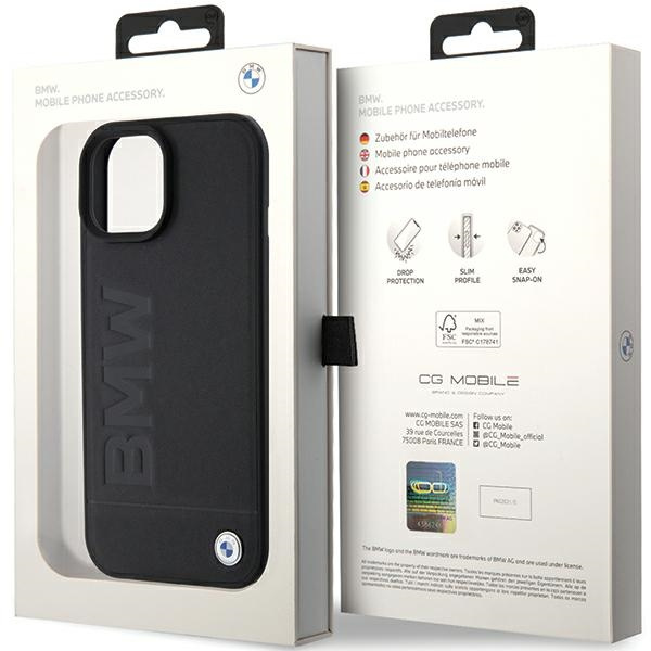 Etui BMW BMHCP15SSLLBK iPhone 15 6.1" czarny/black Leather Hot Stamp Case