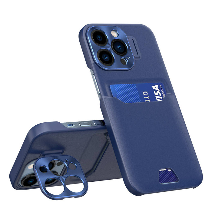 Etui Leather Stand Case Etui Do iPhone 14 Pro Max Pokrowiec Portfel Na Kartę Z Podstawką Niebieskie Case