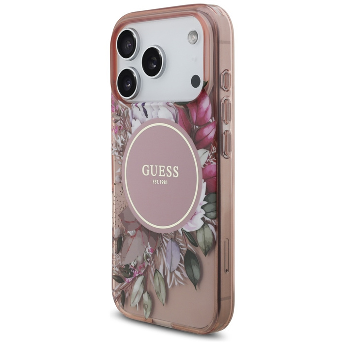 Etui Guess IML Flowers Pearl Strap       MagSafe do iPhone 17 Pro różowy