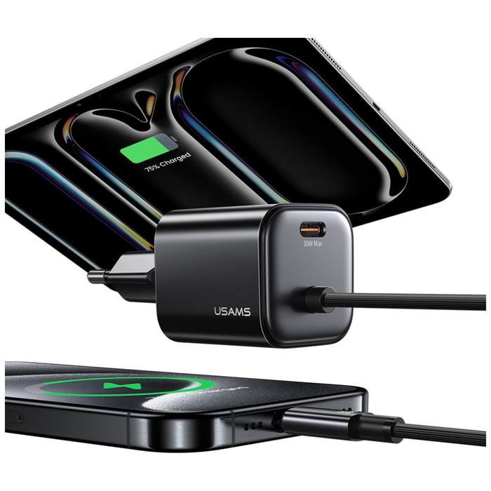 Ładowarka sieciowa USAMS JC Series CC264 30W GaN Mini Fast Charger 2xUSB-C czarny