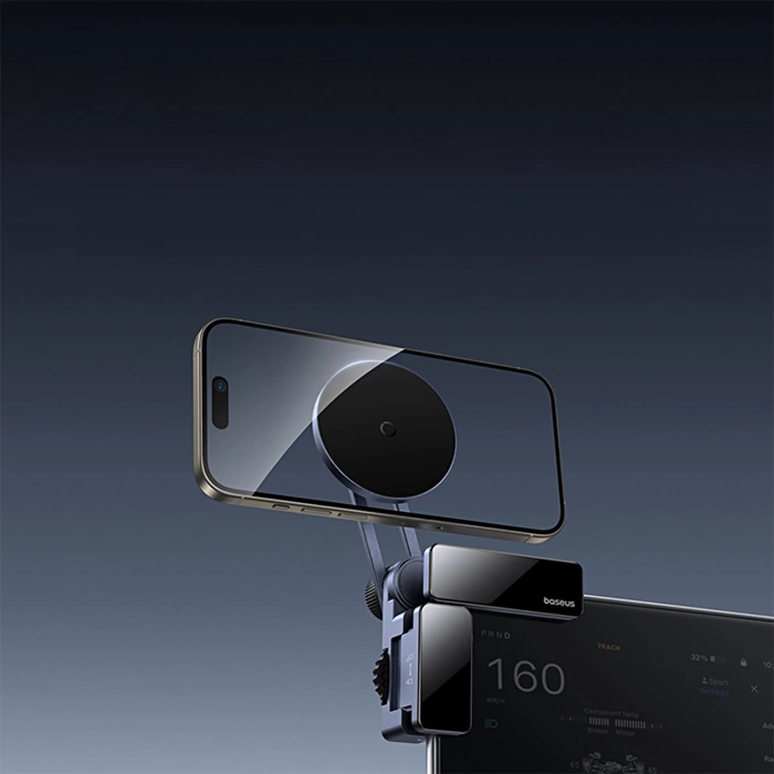 Uchwyt magnetyczny Baseus MaxView montowany na wyświetlaczu samochodowym - szary