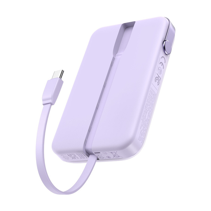 Powerbank magnetyczny 10000mAh Ugreen Uno PB511, USB + USB-C Z Kablem 30W Fioletowy