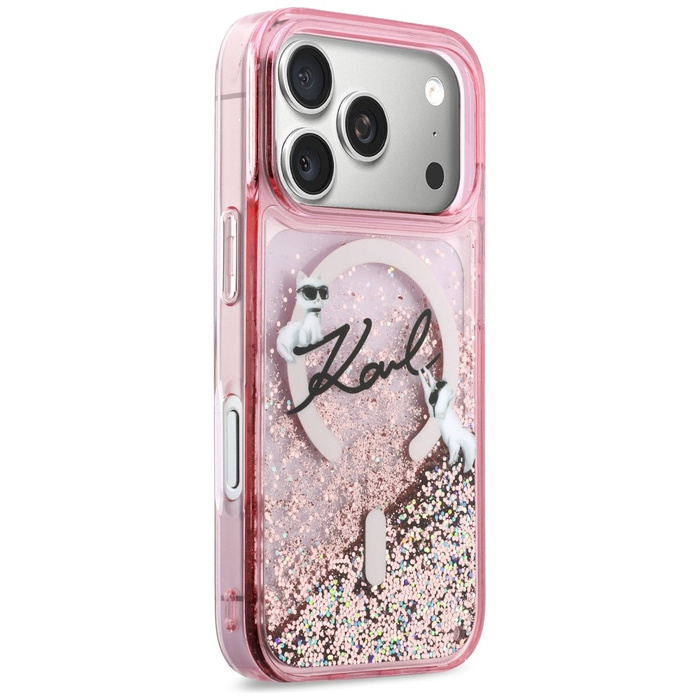 Etui Karl Lagerfeld Liquid Glitter Karl  Script Logo MagSafe do iPhone 17 Pro różowy