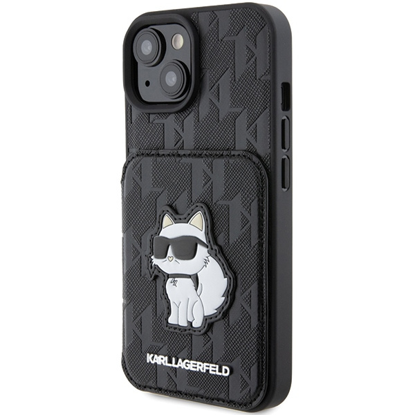 Etui Karl Lagerfeld KLHCP15SSAKCNSCK iPhone 15 6.1" czarny/black hardcase Saffiano Cardslots and Stand Monogram Choupette