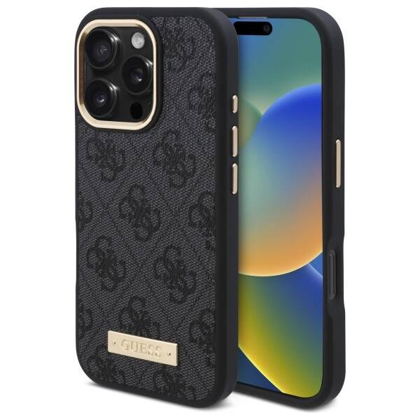 Etui Guess iPhone 16 Pro 6.3" czarny/black hardcase 4G Logo Plate MagSafe