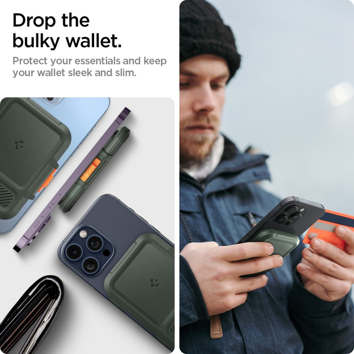 PORTFEL MAGASEF SPIGEN LOCK FIT UNIWERSALNY CARD HOLDER KHAKI ZIELONY