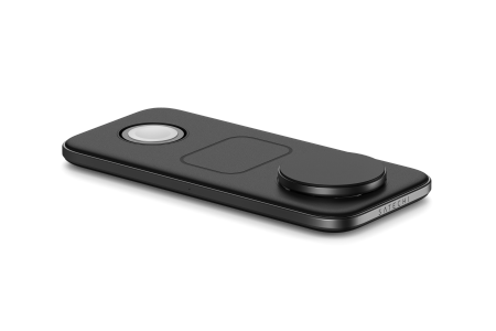 Satechi Qi2 Trio Wireless Charging Pad - magnetyczna ładowarka bezprzewodowa do trzech urządzeń (AppleWatch 5W, AirPods 5W, Qi2 15W), kabel 1m, ładowarka sieciowa 45W oraz wymienne wtyczki UK i EU w zestawie (space gray)