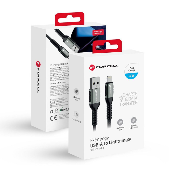 Kabel USB A do Lightning Forcell F-Energy 2,4A 12W Cafule 1,2 m C257 czarny
