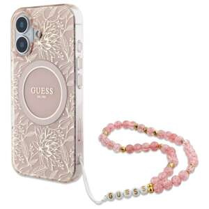 Etui Guess iPhone 16 Plus 6.7" różowy/pink hardcase IML Flowers Allover Electro With Pearl Strap MagSafe