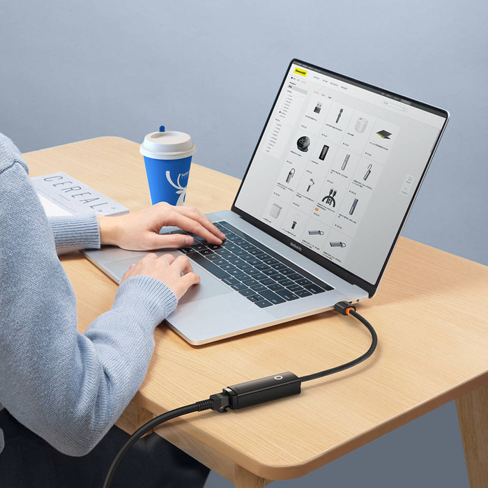 Baseus Lite Series zewnętrzna karta sieciowa USB Typ C - RJ-45 1Gbps (1000Mbps) czarny (WKQX000301)