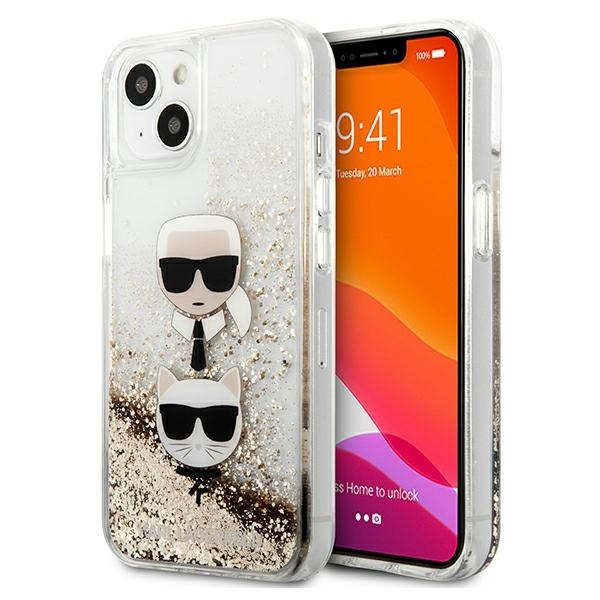Etui KARL LAGERFELD Apple iPhone 13 Mini Liquid Glitter Karl&Choupette Head Złoty Hardcase
