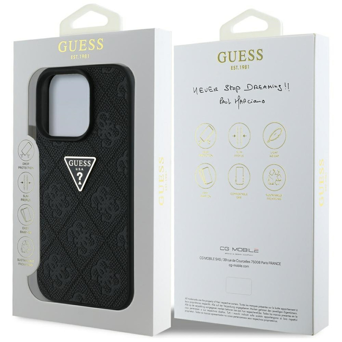 Etui Guess Hot Stamp 4G Pattern Triangle  Metal Logo do iPhone 16 Pro Max czarny