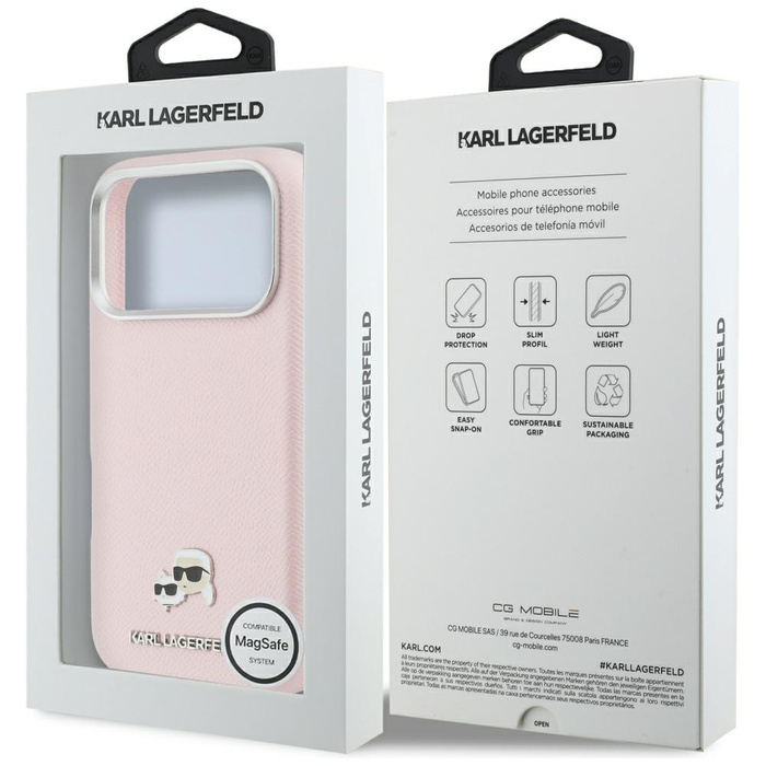 Etui Karl Lagerfeld Karl & Choupette     Head Pins Saffiano MagSafe do iPhone 17 Pro różowy