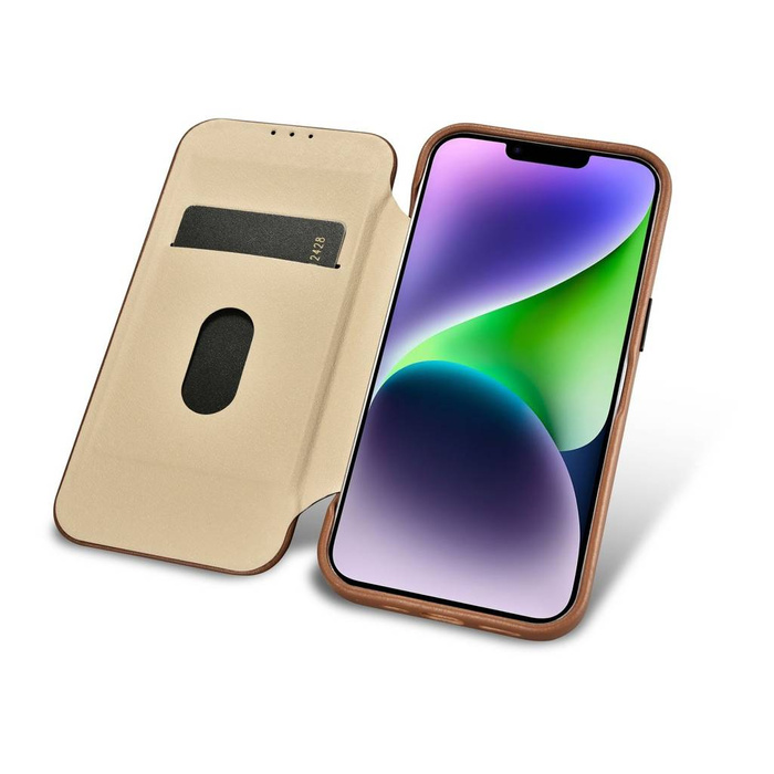 iCarer CE Premium Leather Folio Case skórzane etui iPhone 14 Plus z klapką magnetyczne MagSafe brązowy (WMI14220715-BN)