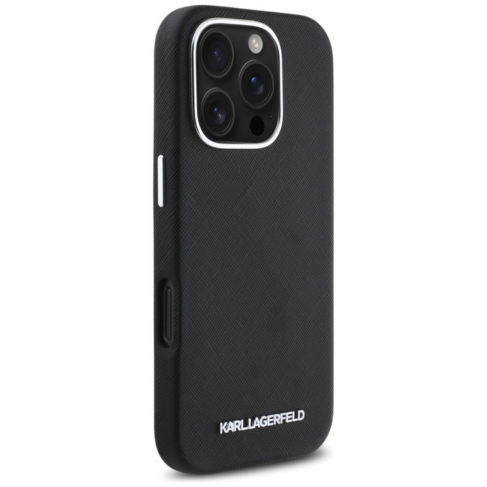 Etui Karl Lagerfeld Saffiano Full         Wrapped Elongated Metal Logo MagSafe do iPhone 16 Pro czarny