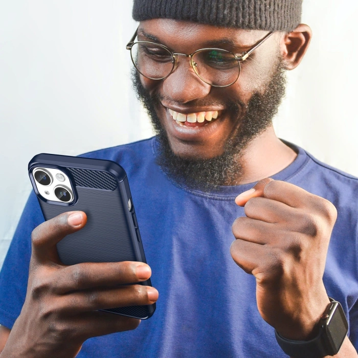 Carbon Case etui iPhone 14 Plus elastyczny żelowy pokrowiec na tył plecki niebieski