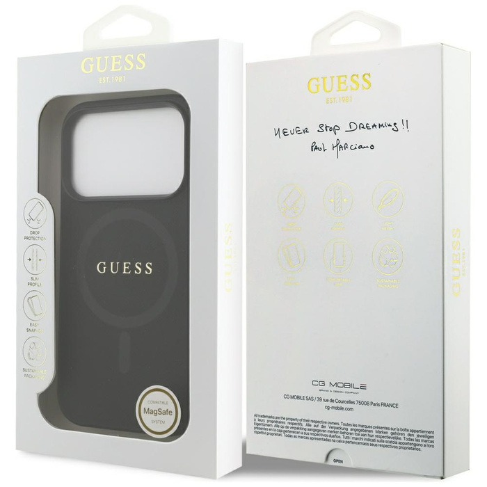 Etui Guess Saffiano Classic Logo MagSafe do iPhone 17 Pro czarny