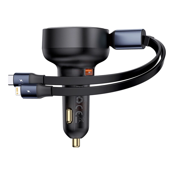 Ładowarka samochodowa Baseus Enjoyment USB z kablem USB-C i Lightning 60W (czarna)