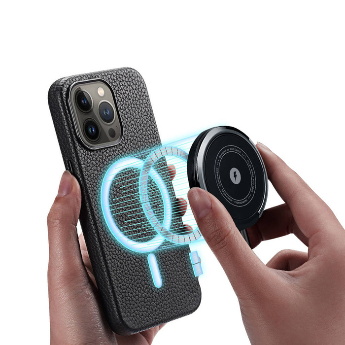 Dux Ducis Roma skórzane etui do iPhone 13 Pro Max elegancki pokrowiec z naturalnej skóry czarny