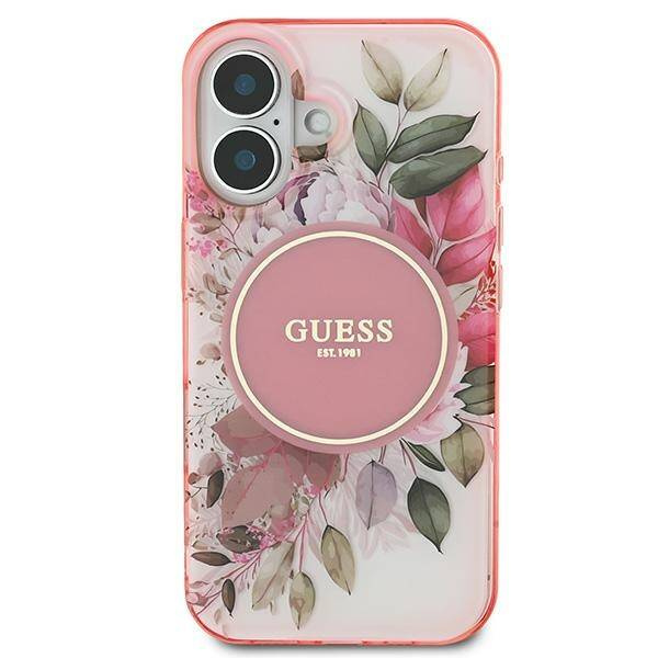 Etui Guess iPhone 16 Plus 6.7" różowy/pink hardcase IML Flower & Tonal Circle MagSafe