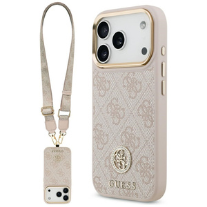 Etui Guess 4G Strass Logo & Big Strap Metal Buttons MagSafe do iPhone 17 Pro różowy