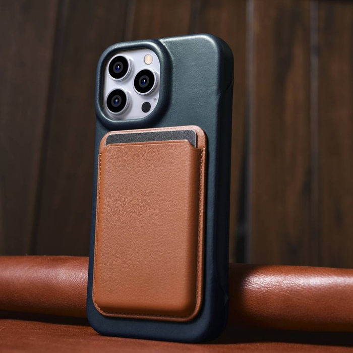 iCarer CE Oil Wax Premium Leather Folio Case skórzane etui iPhone 14 Pro z klapką magnetyczne MagSafe niebieski (AKI14220706-BU)
