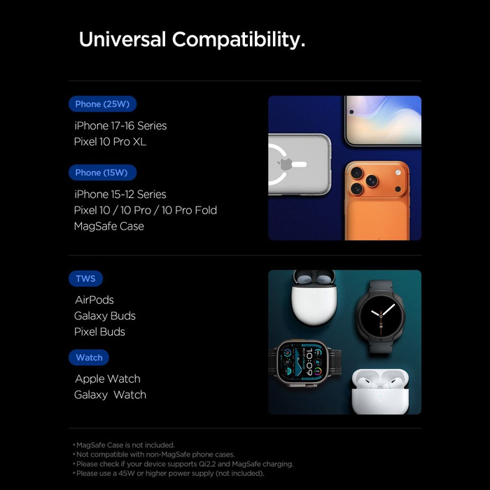 STACJA ŁADOWANIA SPIGEN ESSENTIAL 3IN1 MAGNETIC MAGSAFE BEZPRZEWODOWA ŁADOWARKA 25W Qi2.2 CZARNA