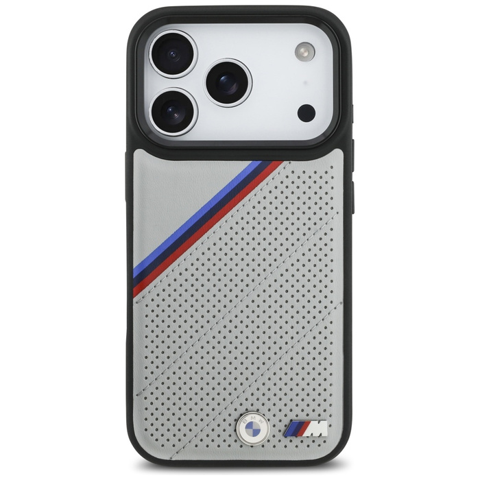 Etui BMW M Tricolor Metal Logo MagSafe   do iPhone 17 Pro szary